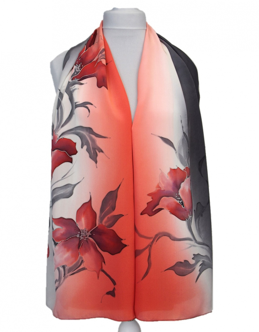 SZ-360 Jedwabny Szal Ręcznie Malowany, 170x45cm